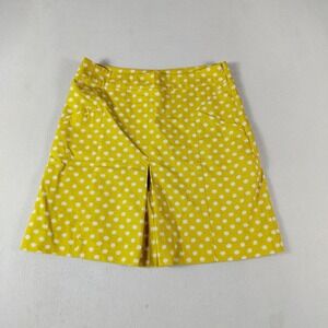 Boden‎ Skirt Womens 8 Yellow White Polka Dot Cotton Lined Pockets Mod Style